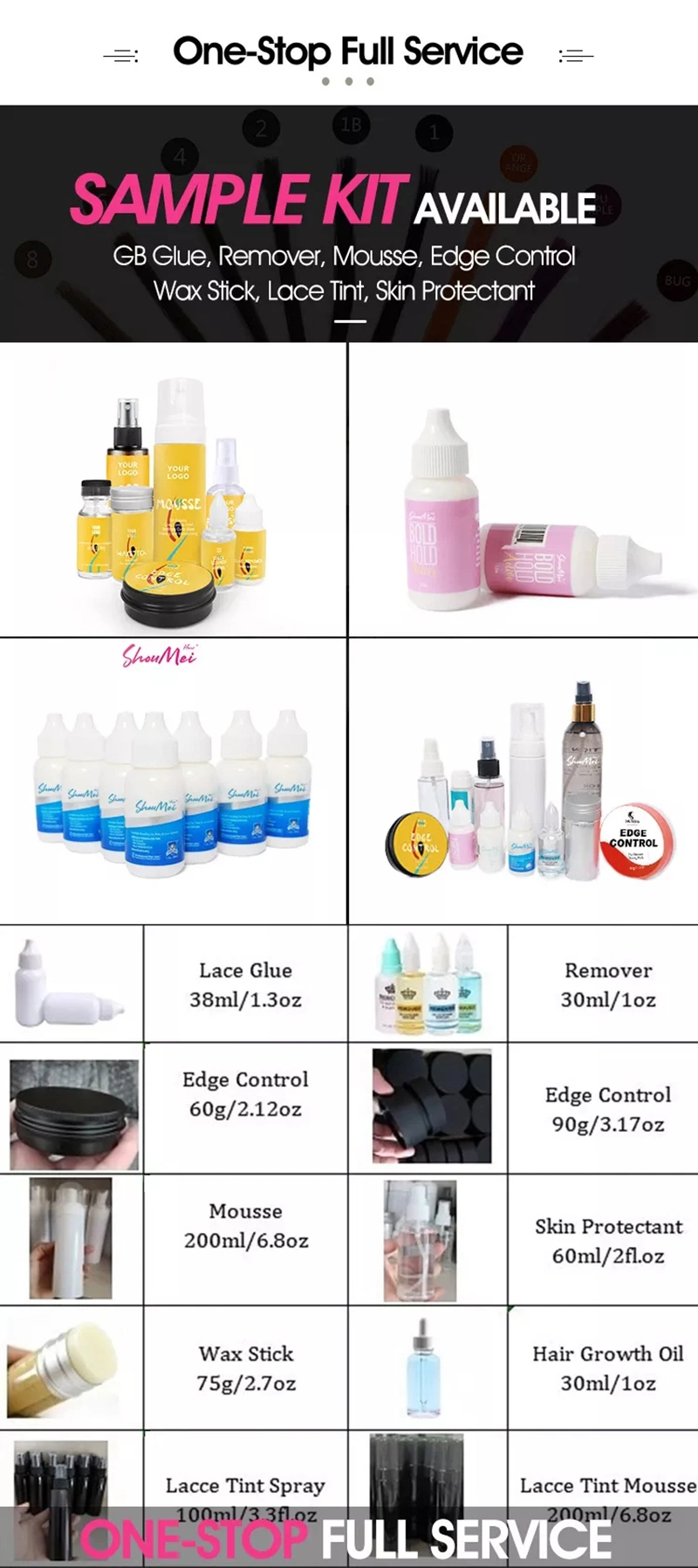 Private Label Wig Glue and Remover Lace Tint Spray Hair Styling Tools Waterproof Adhesive Lace Glue Set